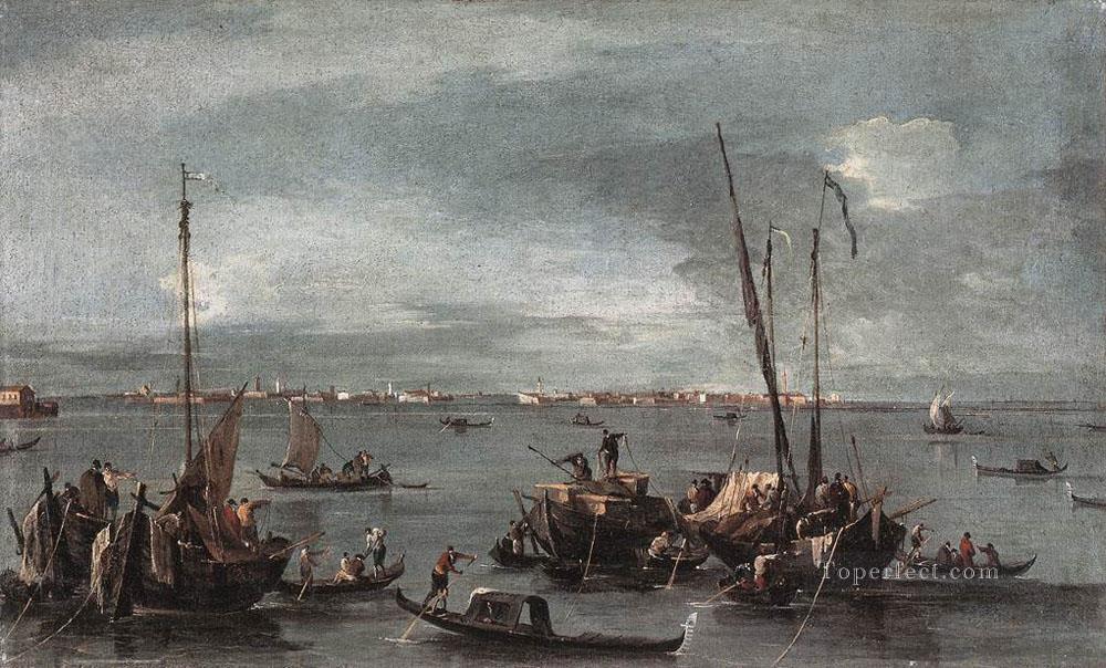 The Lagoon Looking toward Murano from the Fondamenta Nuove Venetian School Francesco Guardi Oil Paintings